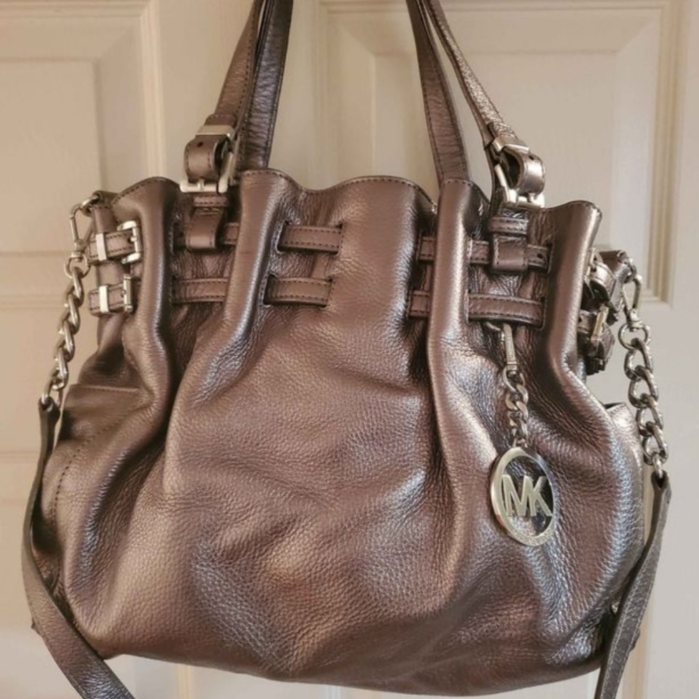 Michael Kors silver leather medium satchel with optional crossbody strap